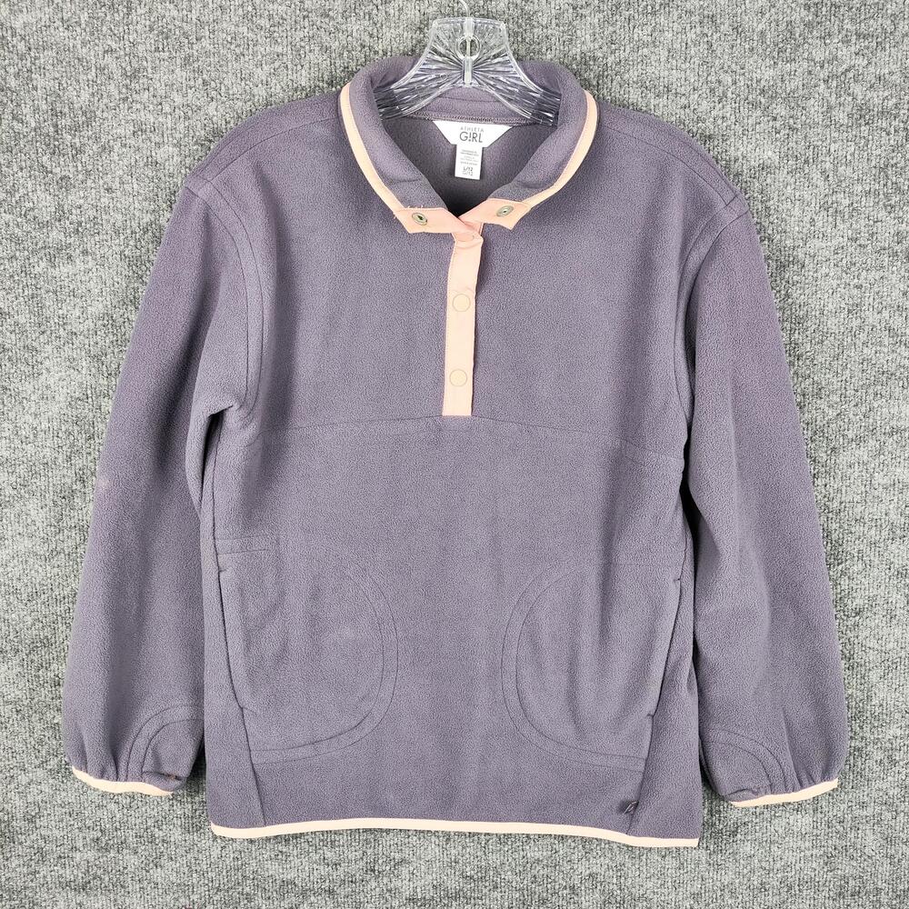 Athleta Girl Sweatshirt Girls 12 Purple Fleece Henley Snap Front Pockets Logo